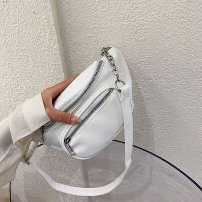 Alwy Pochete Feminina Estilosa Branca Preto Corrente Dourada Promoção