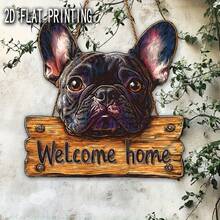 2D Flat, Yard Signs, 1pc, 2D Flat Printing, French Bulldog Sign, "Welcome" Wooden Sign, Cafe, Corridor, Bedroom, Porch, Farmhouse, Garden, Living Room, Corridor Decoration, Graduation Gift, Easter Gift For Family And Friends, Birthday Gift, 2D Flat - Multicolor - View 5