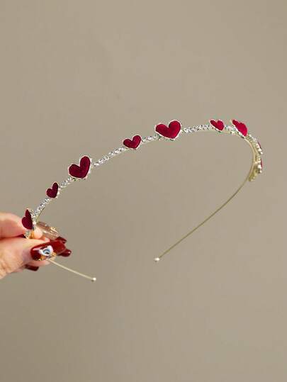 1件装时尚水钻心形发箍，简约合金细头饰，优雅森系风格，女士发带，家居美容女士配饰礼品，发箍头饰