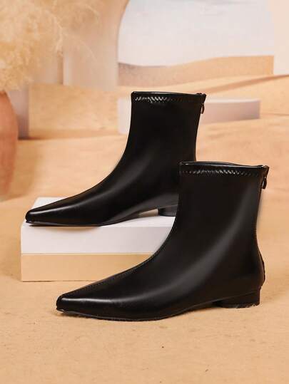 1 Paar schwarze einfarbige Western-Stil Spitzschuh Chelsea Flachstiefel, modisch-Lässig geeignet für den Arbeitsweg, passend zu verschiedenen Herbst-/Winteroutfits, Knöchelstiefel & Stiefeletten, Sockenboots, Büro und Outdoor-Tragen