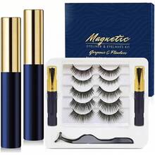 5 Pairs Magnetic False Eyelashes With 2 Eyeliners And Tweezers, 3D Natural Mink False Eyelash Set And Matte Eyeliner Pencil, Self-Adhesive With Magnet, Waterproof And Reusable - màu đen - Xem 3