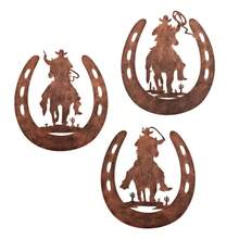 3 Pcs Cowboy Horseshoe Metal Wall Decoration, Western Country Style, Suitable For Hanging Decoration In Bedrooms, Living Rooms, And Bathrooms, Suitable For Indoor And Outdoor Country Home Decoration