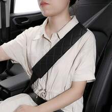 PU 皮革格子刺绣安全带套，舒适防紧汽车安全带肩垫，汽车配件，适合所有季节