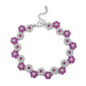 Braccialetto elegante da donna in argento 925 con fiori e zirconi rosa, adatto per matrimoni, feste, vacanze, uso quotidiano, regalo per famiglia, amici, Ognissantialloween, San Valentino, compleanni - Confezione regalo