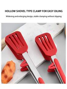 1 Stück Edelstahl & Silikon quadratische Lebensmittelzange mit Ständer, hitzebeständige Silikon Lebensmittelzange, Brotklammer, Grillzange, Buffet-Servierzange