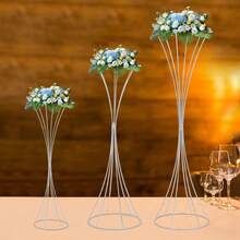 YUNRUX Soportes de flores decorativos con guirnaldas, soportes de flores para bodas, 3 soportes de flores plateados, como decoración para fiestas, cumpleaños, cafés, banquetes de boda, festivales, fiestas de cumpleaños, fiestas de graduación, buffets, etc. - Multicolor - Ver 8