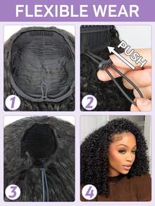 OQ Hair 3 In 1 Half Wig Seamless Flip Wig Water Wave Human Hair No Glue No Lace Wig Half Wig 180% Density 14-16 Bob Inch 18-28 Inch Long Hair Natural Black Travel Essential Beginner Friendly Frontal Human Hair Real Human Hair Wigs Wear And Go Glueless Wig Human Hair Free Gifts Free Shipping Halloween Costumes Human Hair Wigs Halloween Travel Essentials Y2K Turn Up Baddie Holiday Vacation For Women - S1 - View 8