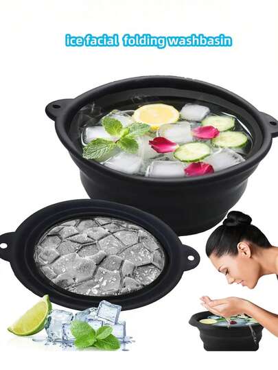1pc Household Ice Bowl, Silicone Facial Ice Therapy Bath Basin For Outdoor Use, Foldable Beauty Tool Ice Bath Bowl With Built-In Ice Tray, Portable Silicone Face Ice Bath Bowl For Cold Therapy, Skin Tightening And Acne Relief, Compact Foldable Wash Basin For Daily Home Use And Travel