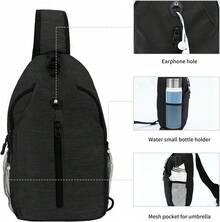 Sling-Bag Crossbody-Bag Women-Men Backpack-Daypack - Hiking Chest Travel With Water Bottle Pocket Adjustable Strap Multiple Layers Black