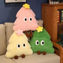 1pc Christmas Tree Shape Decorative Throw Pillow, Soft And Cute Cushions, Summer/Fall Home Decor Floor Mat, Back-To-School Gift For Family And Friends, Green And Pink