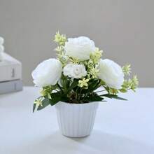 20 cm künstliche Rose als Topfpflanze für Heimdekoration, Fotografie, künstlicher kleiner Bonsai, Hochzeitsblumenornamente, Simulationsblumen-Set, Kombination aus Heimdekoration, Rose, Innenbereich, Wohnzimmer, Veranda-Dekoration, Blumen und Grünpflanzen, künstliche Blumen, Fotografie-Requisiten, Blumendekoration, kleine Topfpflanze - Pink - Übersicht 7