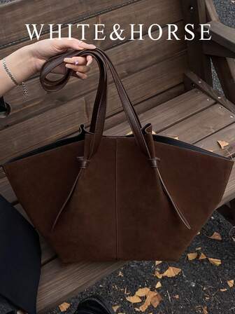 Large Capacity Trapezoid Tote Bag, New European And American Vintage Suede Commuter Handbag, Shoulder Bag, Shopping Basket, New Fall Fashion 2025 For Women