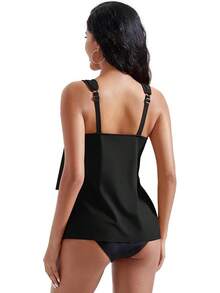 High Waisted Ruffle Tankini Swimsuit Plus Size Tummy Control - Black - View 8