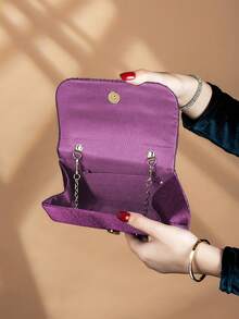 REMANLAND Glamorous Rhinestone Decor Chain Shoulder Bag, Magnetic Closure, Elegant & Fashionable Party Clutch Purse, Suitable For Women's Birthday Party, Charming Evening Events - Purple - View 6