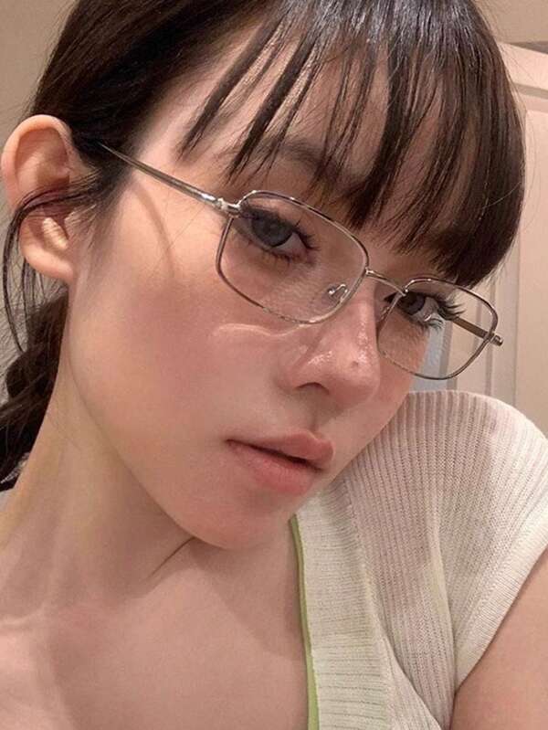 Retro Small Frame Y2K Silver Frame Glasses, Clear Lens Decorative Glasses, Unisex Japanese Metal Full Frame Glasses