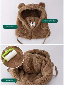 1PC One Three-In-One 毛绒帽子围巾卡通口罩双层针织帽 - 彩色 - 查看 3