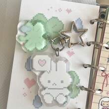 2pcs Cute Cartoon Pixel Phone/Rabbit/Clover Design Creative Keychain, Japanese Style Pendant, Adorable Retro Pink Pixel Keychain Acrylic Pendant, Student Backpack Pendant, Gift For Girlfriend, Suitable For Handbag, Backpack, Keys - Birthday/Valentine's Day Gift (Acrylic Material, Avoid Folding) - Multicolor - View 8