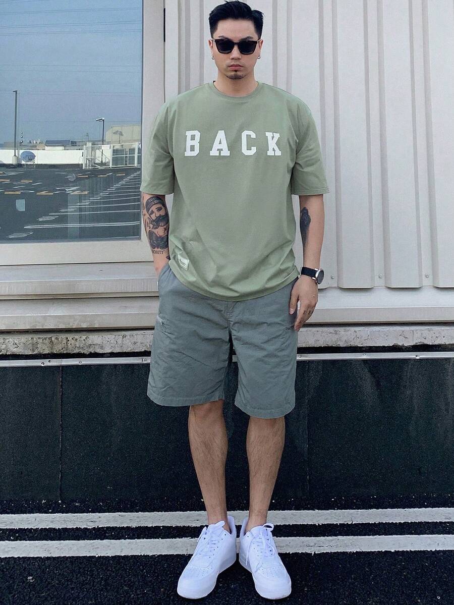 Camiseta de cuello redondo holgada y de ajuste suelto de verano para hombre, con estampado de letras y gráficos