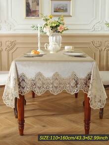 1pc Rectangular Tablecloth, Square Tablecloth Suitable For Kitchen, Conference Table, Table Cover Place Mat With Delicate 3d Gold Thread Embroidery Lace Edging. Made Of Velvet Material, Suitable For All Seasons, Dirt-Proof And Heat-Proof, Ideal For Home/ Festival Decoration Best Gifts,Wedding Tablecloth,Wedding Decor,Home Decor ,Room Decor, Birthday Graduation Birthday Decorations Party Decorations Bachelorette