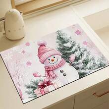1pc Christmas Snowman Print Kitchen Counter Dish Drying Mat, Super Absorbent, Hides Stains, Dish Drying Pad With Rubber Backing, Multipurpose Mat For Coffee Machines, Kitchen Counters, Dish Racks - HL  251 - View 15