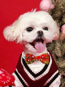 2pcs Red And Green Checkered Bow Tie Pet Tie, Exquisite And Cute Pet Decoration Accessories, Adjustable Size Christmas Tie Suitable For Pets, Very Suitable For Small And Medium-Sized Dogs And Cats, With Random Styles - Multicolor - View 9