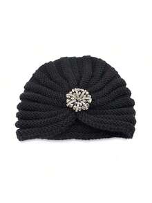 1pc European Style Beaded Knitted Beanie Cap With Rhinestone Decor, Bohemian Headwrap Winter Hat - Multicolor - View 18