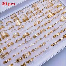 30pcs/Pack Minimalist Heart & Leaf Design Rings Set, Elegant Versatile Mixed Styles Open Rings, Suitable For Party, Wedding, Daily Wear, Fashion Jewelry Gift, Random Assortment - Multicolor - View 11