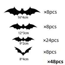 120pcs/72pcs Halloween Wall Bats Decor, Black Fake Plastic Bat Stickers, Suitable For DIY Halloween Room Decoration, 4 Different Sizes Waterproof 3D Realistic Bats, Applicable For Home Window Halloween Party Decoration