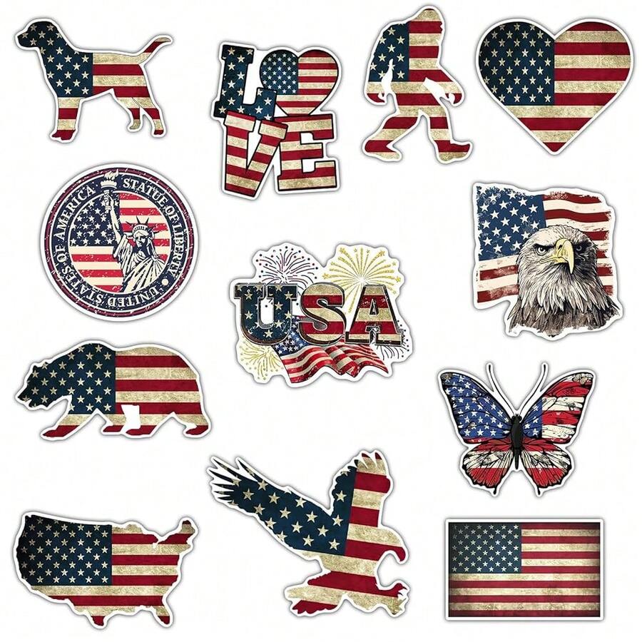 American USA Flag 4th Of July Accessories Decoration Fridge Magnet(12 Pack)Vintage Merch Party Supplies Gifts Cruise Door Room Decor Locker  Bumper Cabinets Sticker Decal Reusable Vinyl - 美國國旗 - 查看 1