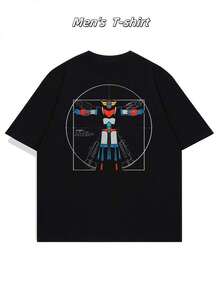 UFO Robot Goldorak T-Shirt, Men's T-Shirt With Double-Sided Print, Fashionable, Casual, Round Neck, 220 G/M2, Pure Cotton (1 Piece) - 黑色 - 查看 3