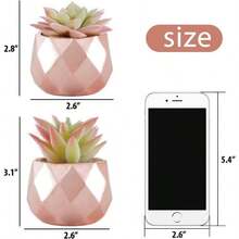 Artificial Faux Succulents In Pots, Gold Plants Women Desk, Small Realistic Faux Succulents Home Office Accessories Window Sill Bathroom Bedroom, Gold - Gold-2 - 查看 5
