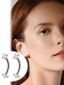 1pc Gradient Colorful Stainless Steel Tragus Earring, Suitable For Daily Wear