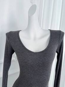 女式V领修身鱼尾裙 - 灰色 - 查看 10