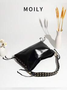 2025 Punk Style Shoulder Bag Armpit Bag Eyelet Bag Rope Bag Square Bag - Black - View 5