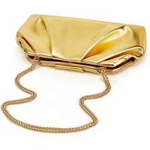 Women's Ruched Clutch Purse, Metallic Gold Vegan Leather Evening Bag, Formal Pleated Handbag For Wedding Party Promhalloween - 黑色 - 查看 10