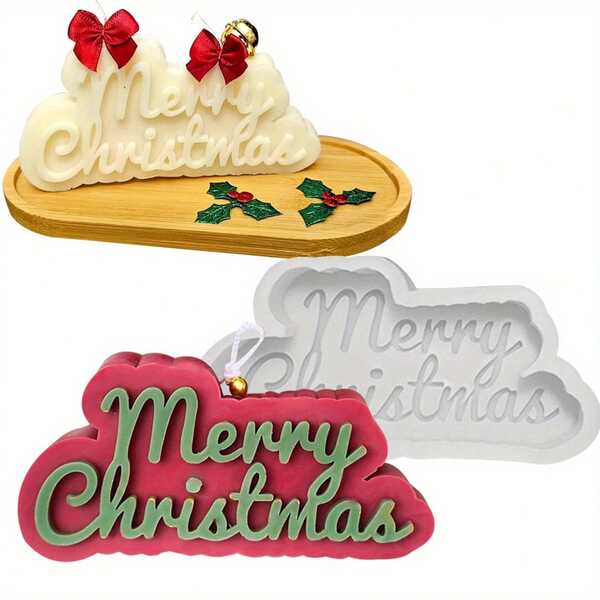 1 pieza Molde de silicona 3D Feliz Navidad para chocolate, fondant - Moldes DIY para velas de Navidad, manualidades, moldes para colada de resina epoxi, jabones hechos a mano, velas de cera, arcilla polimérica, decoración de pasteles, decoración navideña para el hogar, pijamas navideños, regalos de Navidad, decoración navideña