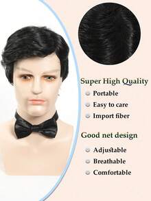 Modische kurze geschichtete strukturierte Herrenperücke mit Pony, natürliches Schwarz, geeignet für täglichen Halloweenkostümgebrauch