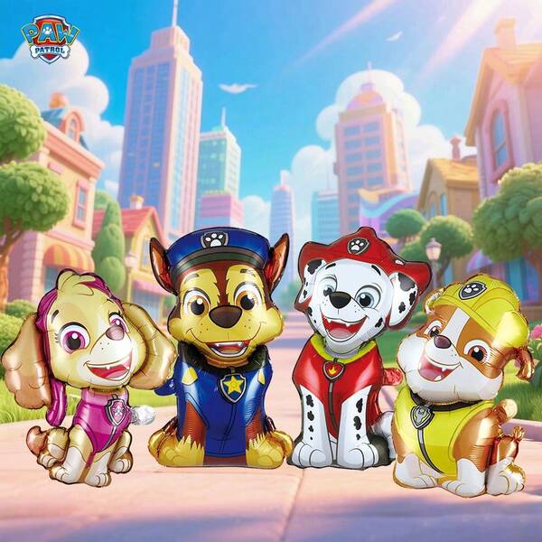 Paw Patrol Set de 4 globos oficialmente con licencia de Paw Patrol con los personajes Chase, , Skye y Rubble - Decoración de estilo de dibujos animados lindos para carnaval, fiesta, fotos, suministros de fiesta, regalos de cumpleaños y Navidad