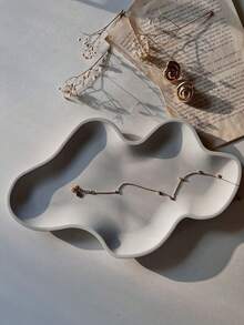 1PC 不对称弧形托盘硅胶模具 DIY 云朵托盘储物盘石膏模具家居装饰摆件环氧树脂模具工艺品生产铸造模具 - 白色 - 查看 7