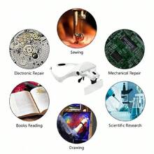 1pc Illuminated Head Magnifier Glass - With LED Lights, 5 Detachable Lenses (1X, 1.5X, 2X, 2.5X, 3.5X), Enhances Visibility - Great For Crafts, Cross-Stitch, Hobbies, Reading And Inspection Tasks - Multicolor - View 7