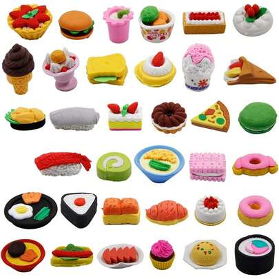 24 Pcs Fruit Vegetable Food Erasers For Pencils, Assorted Cake Dessert Puzzle Eraser , Classroom Rewards, Goodie Bag Fillers, Birthday Party Favors