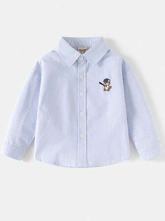 Young Boy Long Sleeve Embroidered Casual Shirt, Spring
