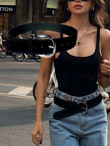 Plus Size Women Vintage Suede Belt, Solid Color Fashion Simple Versatile Waist Accessory, Suitable For Daily Wear Summer, School Fall, Autumn, Halloween - Brown - View 6