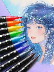 12/24/36/48/60 Colors Children Soft Tip Glitter Markers, Pearlescent Art Drawing DIY Brush Pens, Student Hand Painted Diary Highlighters, School & Office Supplies, Valentine's Day, Thanksgiving, Back To School Decorative Gift (Cover Design May Vary, Minor Surface Scratches Are Normal And Won't Affect Usage)