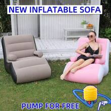 Lazy Inflatable Sofa, Inflatable Lounge Chair, Flocked Backrest, Inflatable Sofa Bed, Suitable For Indoor And Outdoor Use, Home, Patio, Garden, Swimming Pool, Camping (Includes Air Pump) - Coffee - View 2