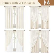 Linen Curtains For Bedroom, Double Layered Boho Curtain For Living Room Farmhouse Curtain 84 Inch Length 2 Panels Set, Rustic Curtains & Drapes Rod Pocket With Tiebacks, 52 X 84 Inch, Beige - Beige52Wx84LPackof2 - View 4