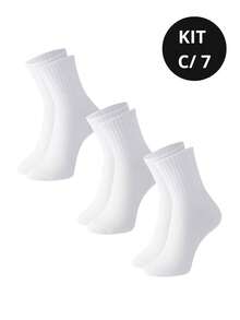 Kit Of 7 Pairs Of Unisex White Socks, Medium Length – Practicality And Protection For Any Occasion - White - View 12