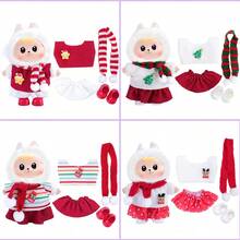 17厘米拉布布娃娃圣诞装，纯色心形刺绣毛衣+牛仔裤+纯色系带帆布鞋套装，第一代/第二代娃娃吊坠配饰，适合青少年、万圣节和圣诞派对（不含娃娃）