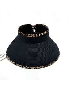 Foldable Wide-Brim Sun Hat - Leopard-Print Trim With Bow Detail, Portable Roll-Up Design Ideal For Travel/Beach/Outdoor Use, UV Protection, Women's Fashion Sports Hat, Compact Portable Hair Accessory