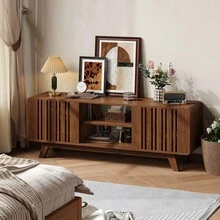 63-Inch TV Stand For TVs Up To 75 Inch, Mid-Century Modern Television Stand, Entertainment Center With Sliding Grille Door Cabinets, TV Table For Living Room - 咖啡棕 - 查看 8